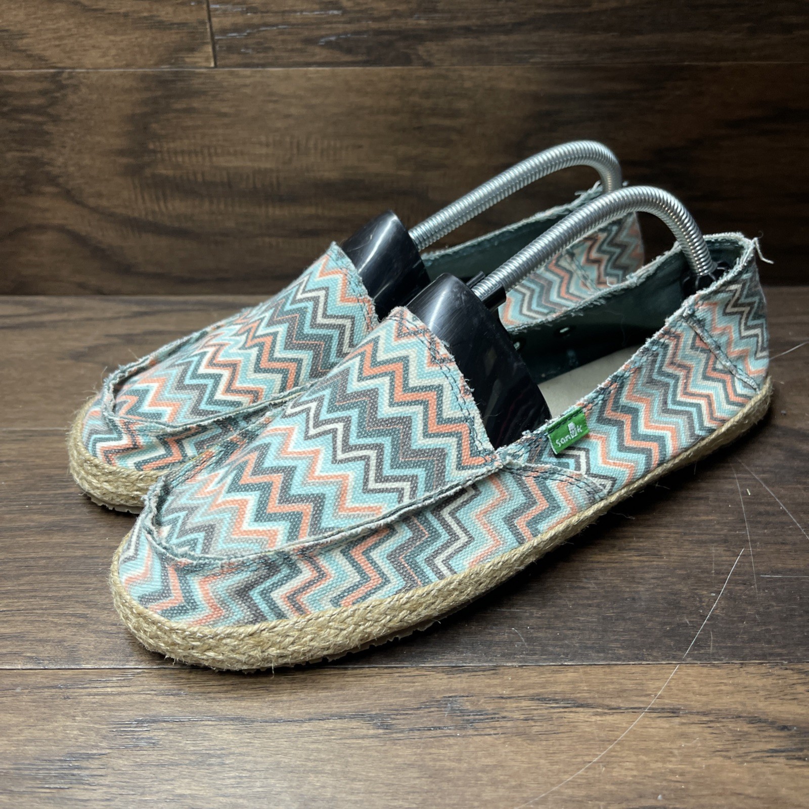 SANUK Women’s Funky Fiona Chevron Flats Sz 10 Loafers Shoes Teal Blue Multicolor