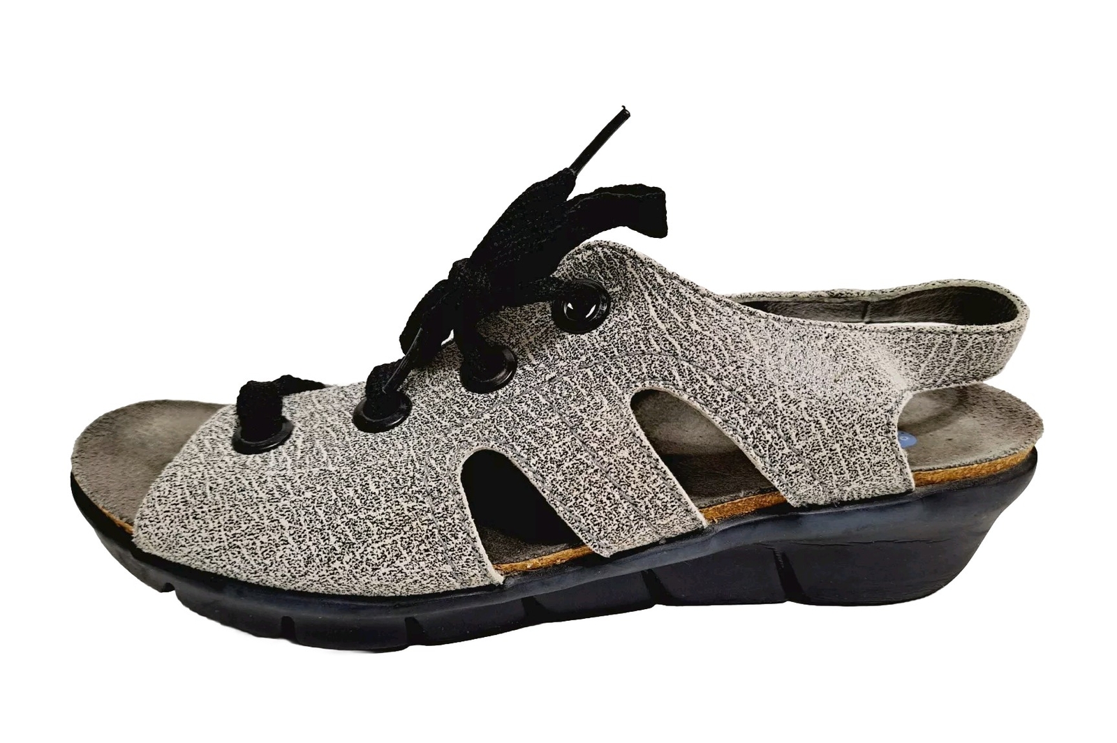 Wolky Woman’s Size 9 Alula Slingback Open Toe Lace Up Stone Gray Sandals