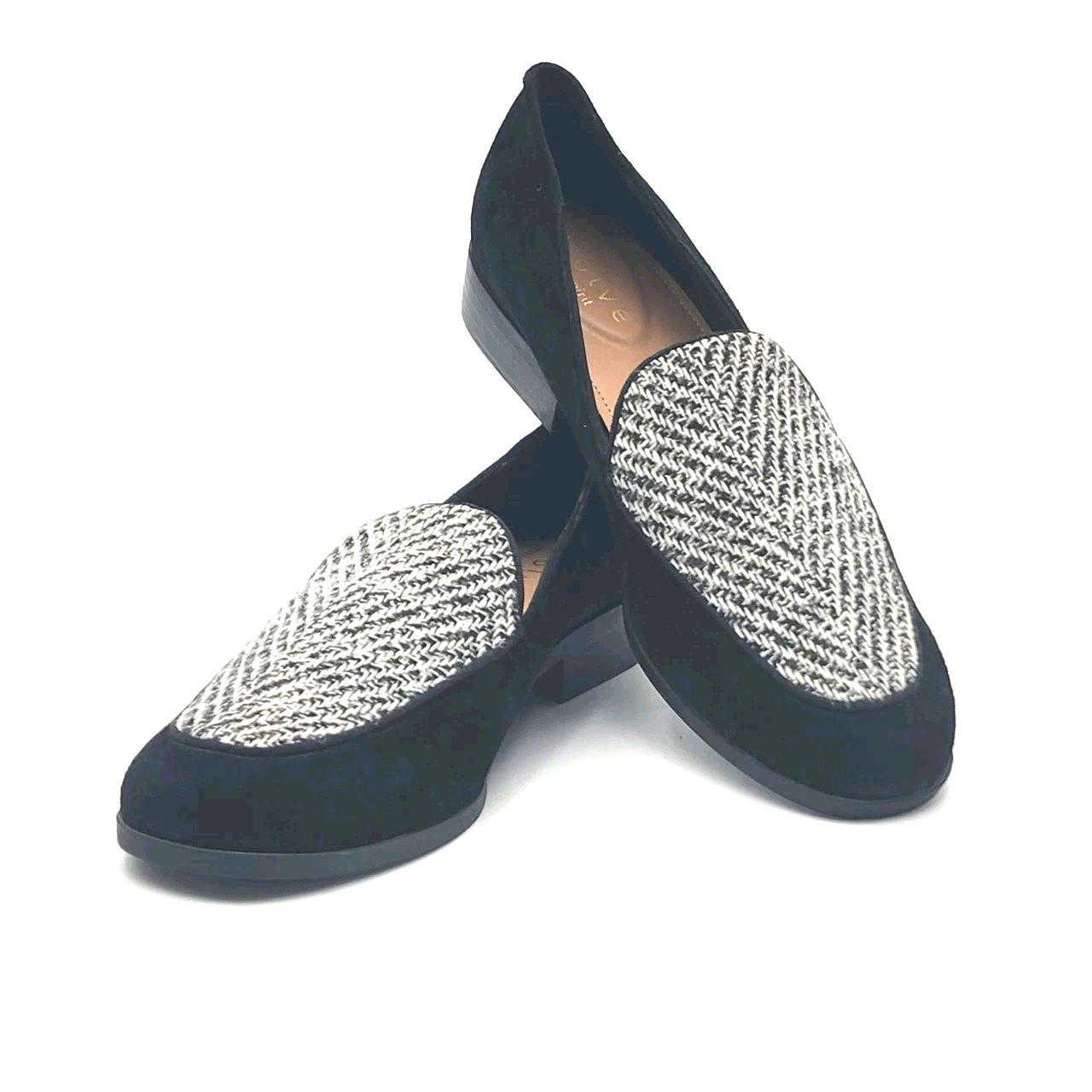 Evolve Easy Spirit Pip8 Women Size 8M Black Suede Loafer Marbled Grosgrain Top