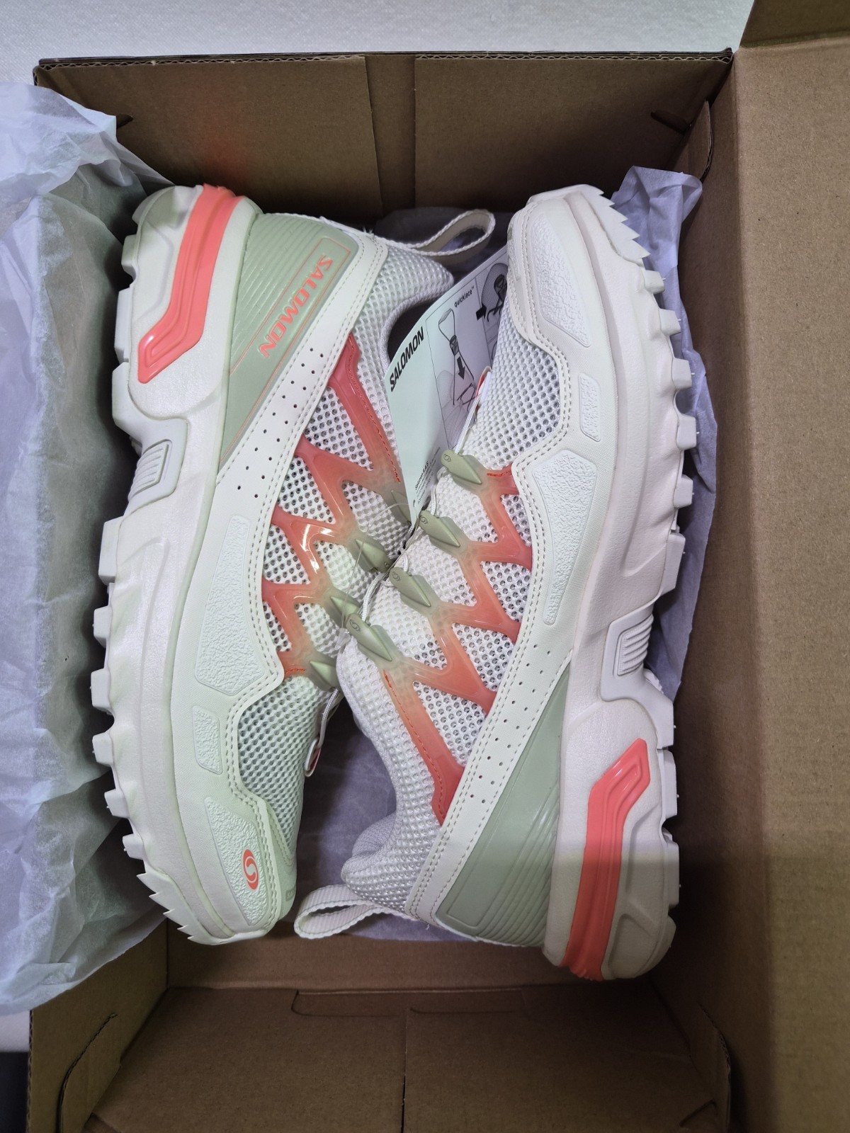 Salomon Womens ACS+OG In Vanilla Ice/celadon Green/ Fresh Salmon Size 9