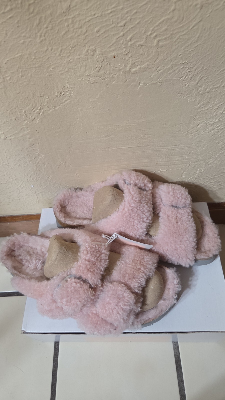 Papillio Arizona Pink Shearling Faux Fur Open Toe Slide Slippers Women 10