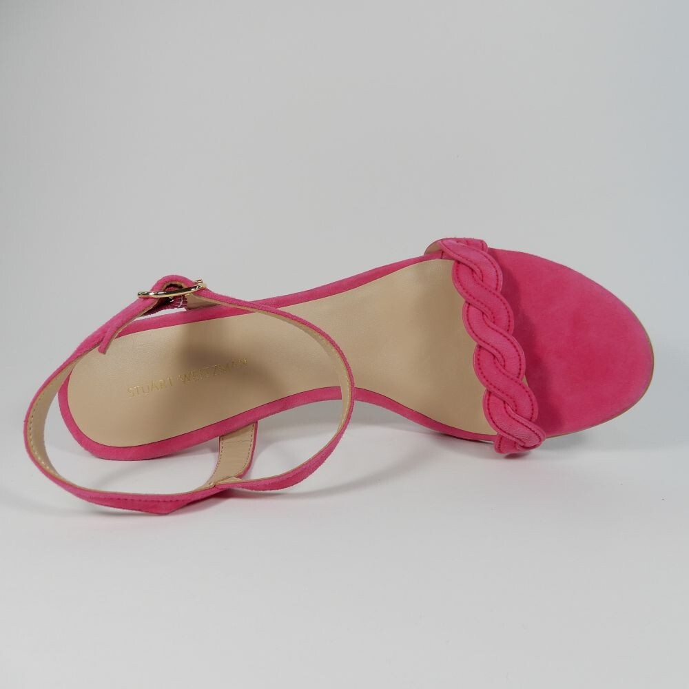 Stuart Weitzman Dancer Twistie SANDALS Heels Size 8 Peonia Pink Suede NEW $450