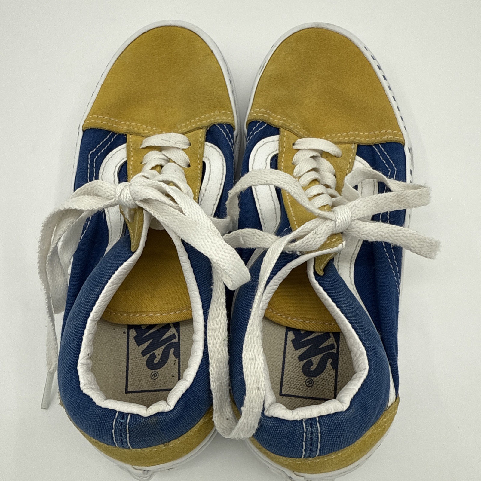 Vans Old Skool Shoes Women 5 Men 3.5 Blue Yellow Checkerboard Canvas Suede