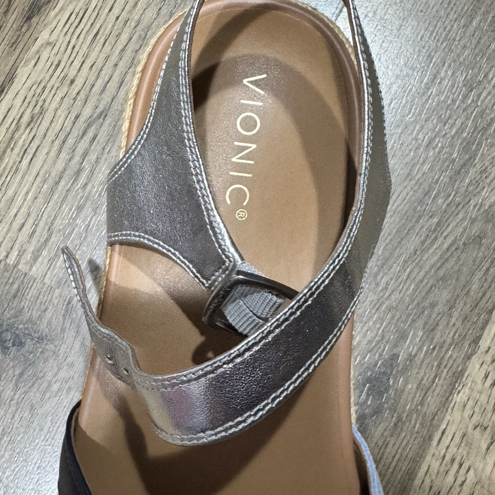 Vionic Mar Navy Multi Leather Platform Espadrille Orthotic Sandals Womens 12 NEW