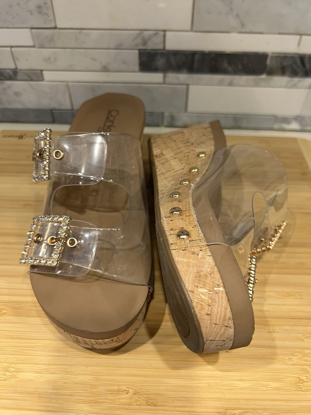 Ladies Pre-Owned Clear Wedge Sandals By Corkys Size 7 Medium