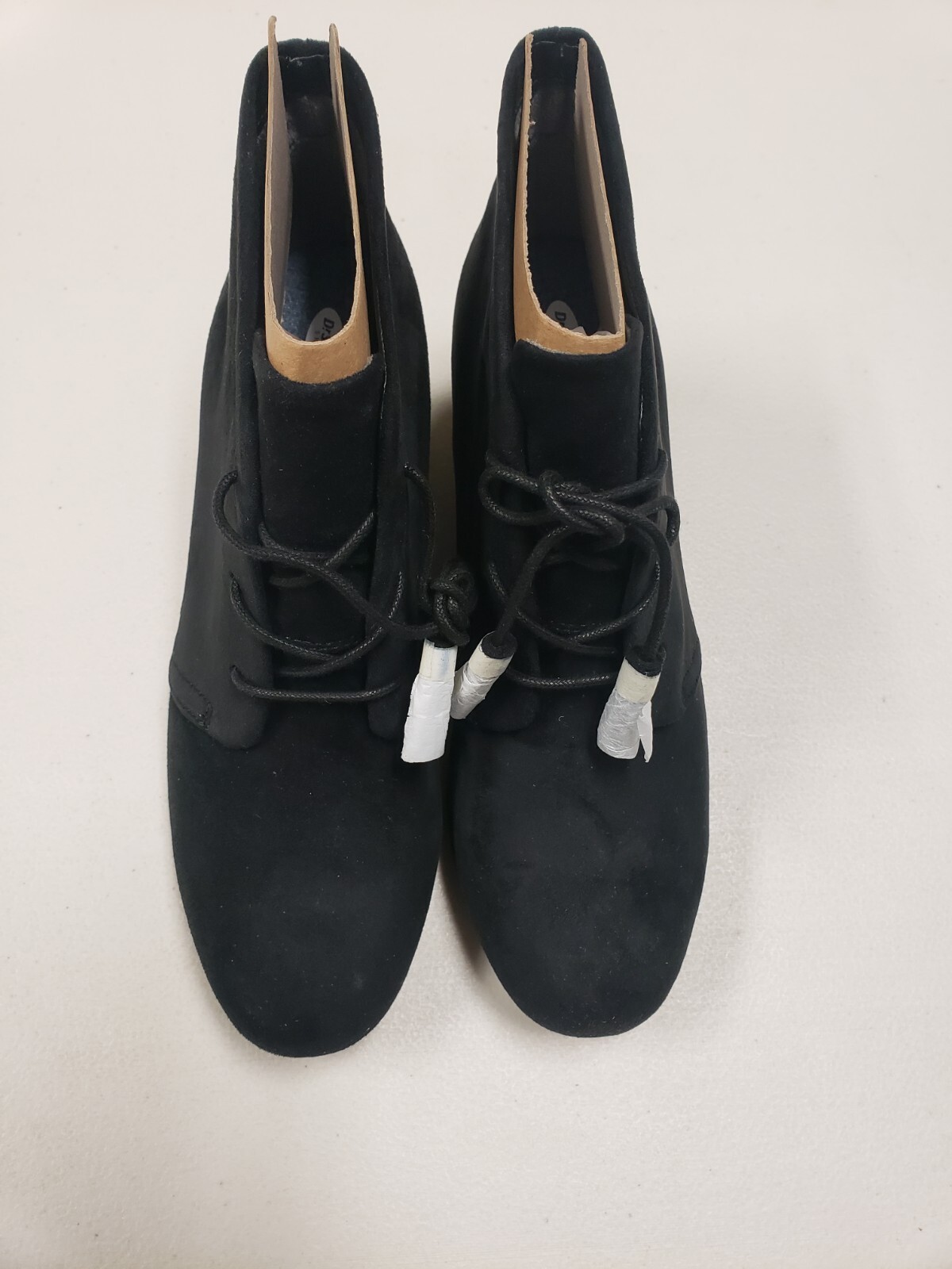 NWOB Dr. Scholl’s Womens Dakota Bootie Black Microfiber Suede Tie Wedge Size 8.5