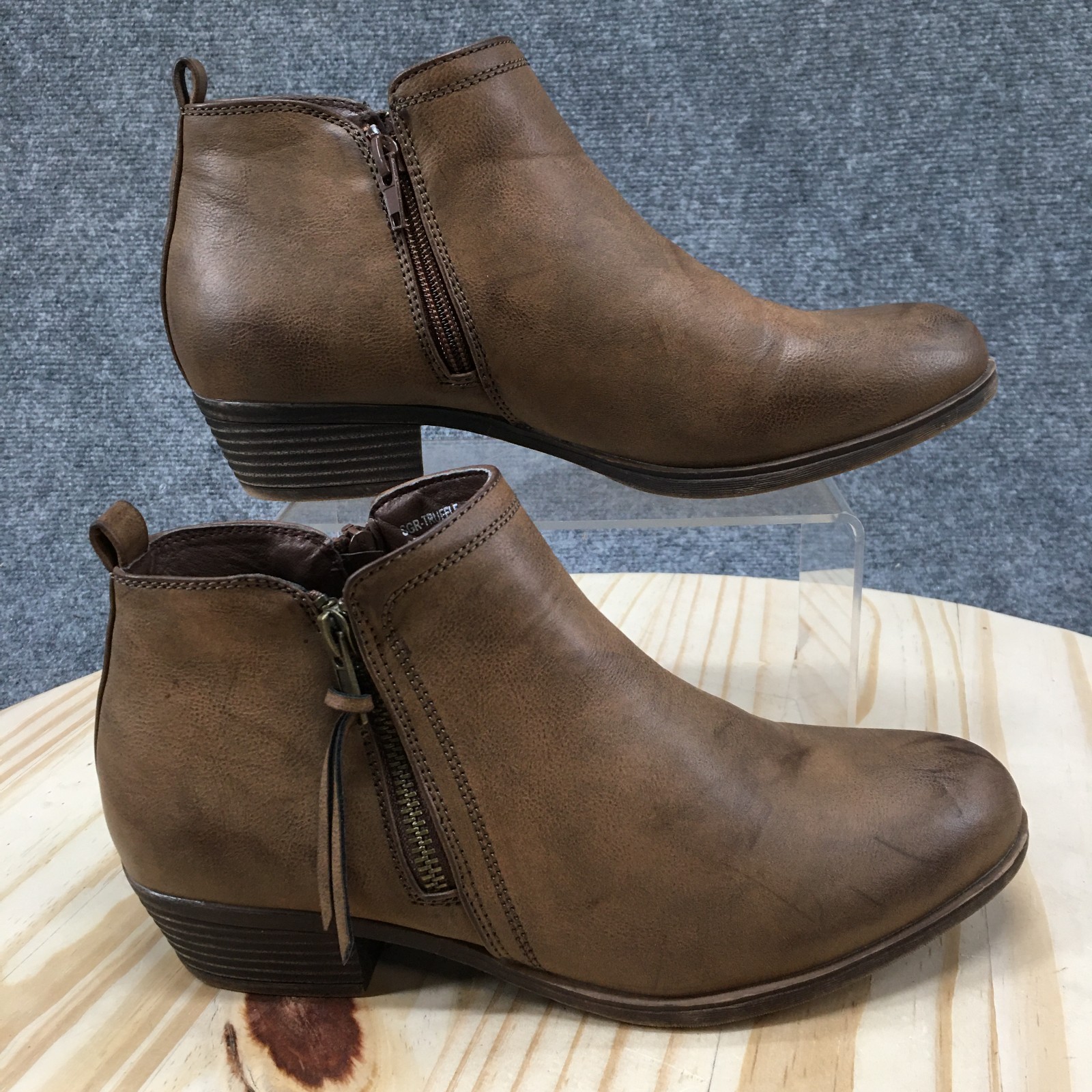 Sugar Truffle Ankle Boots Womens 8 M Side Zip Round Heels Faux Leather Brown