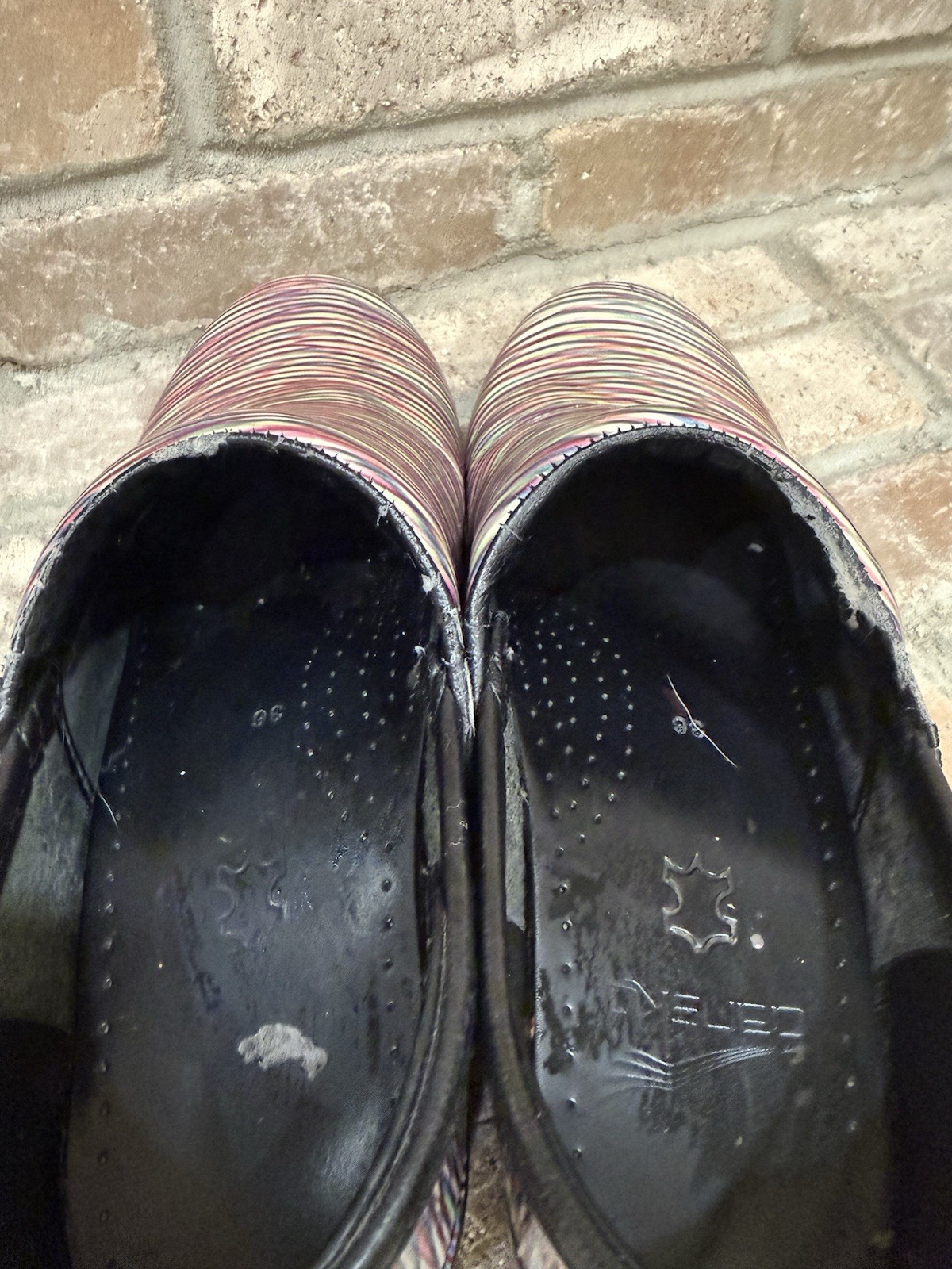 Dansko Women’s Patent Leather Slip-On Clogs Size 36UK Striped Multicolor Black
