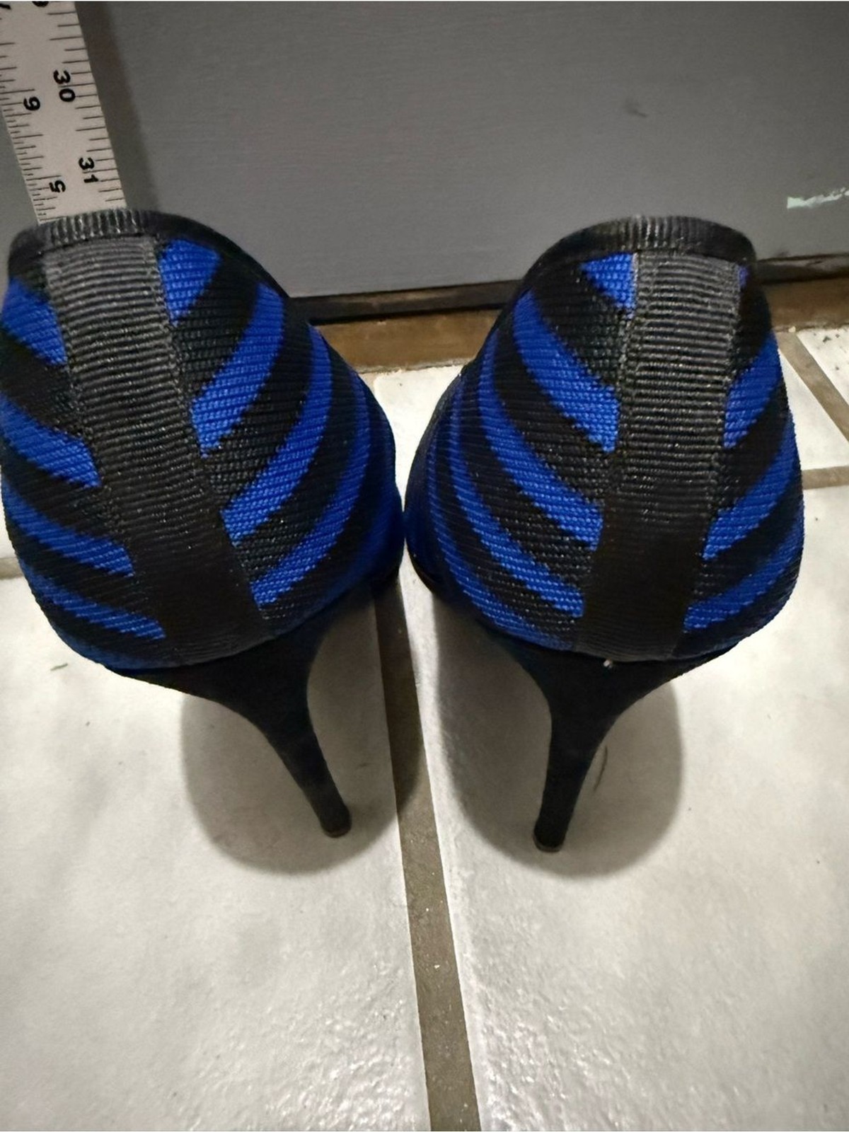 Just Fab “Milly” RoyalBlue Black Striped Mesh Pointed-Toe 5”Stiletto Pumps (9.5)