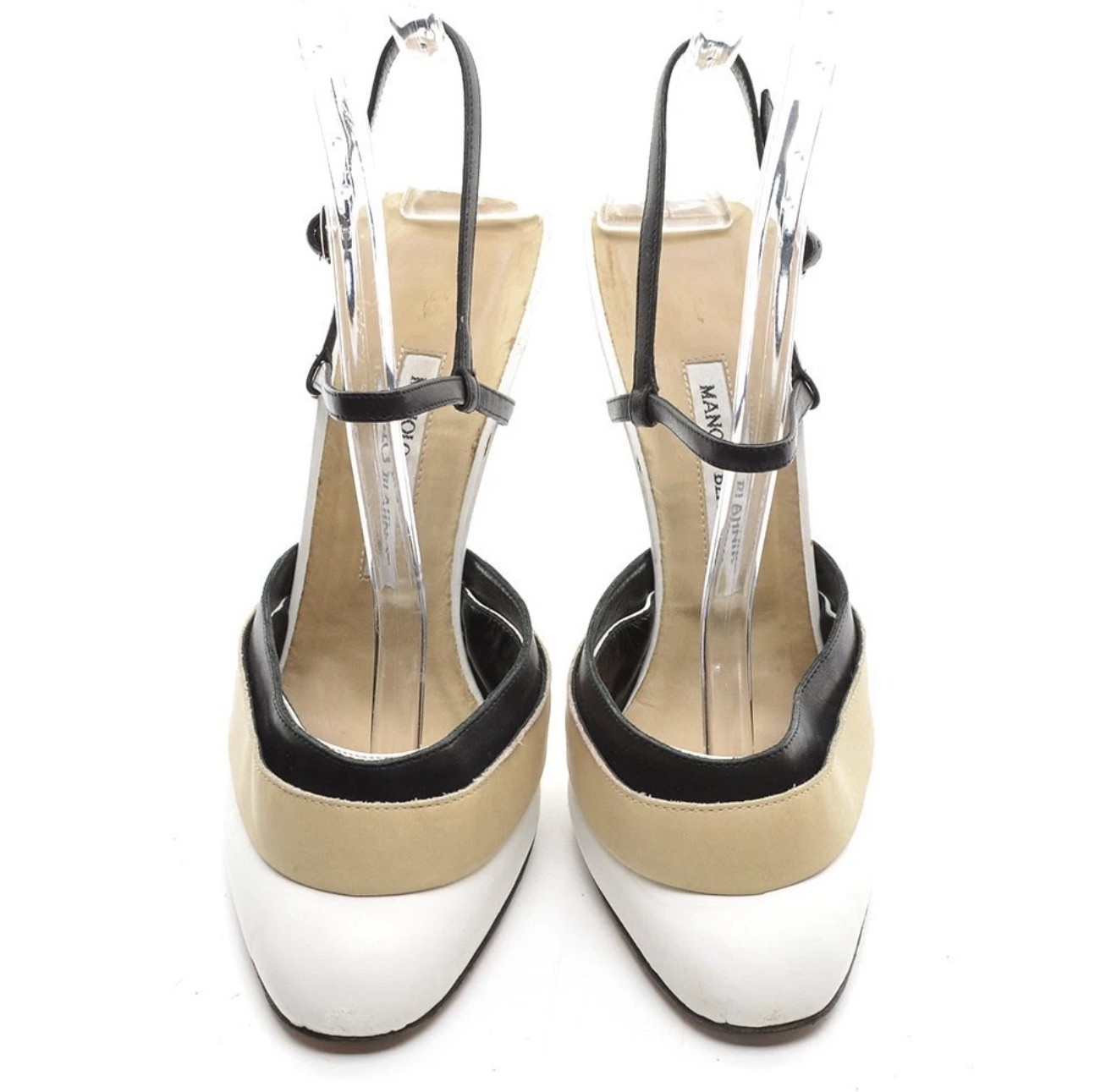 Ladies Manolo Blahnik Tiered Slingback Stiletto Pump 40 / 9.5 Leather Heel Shoes