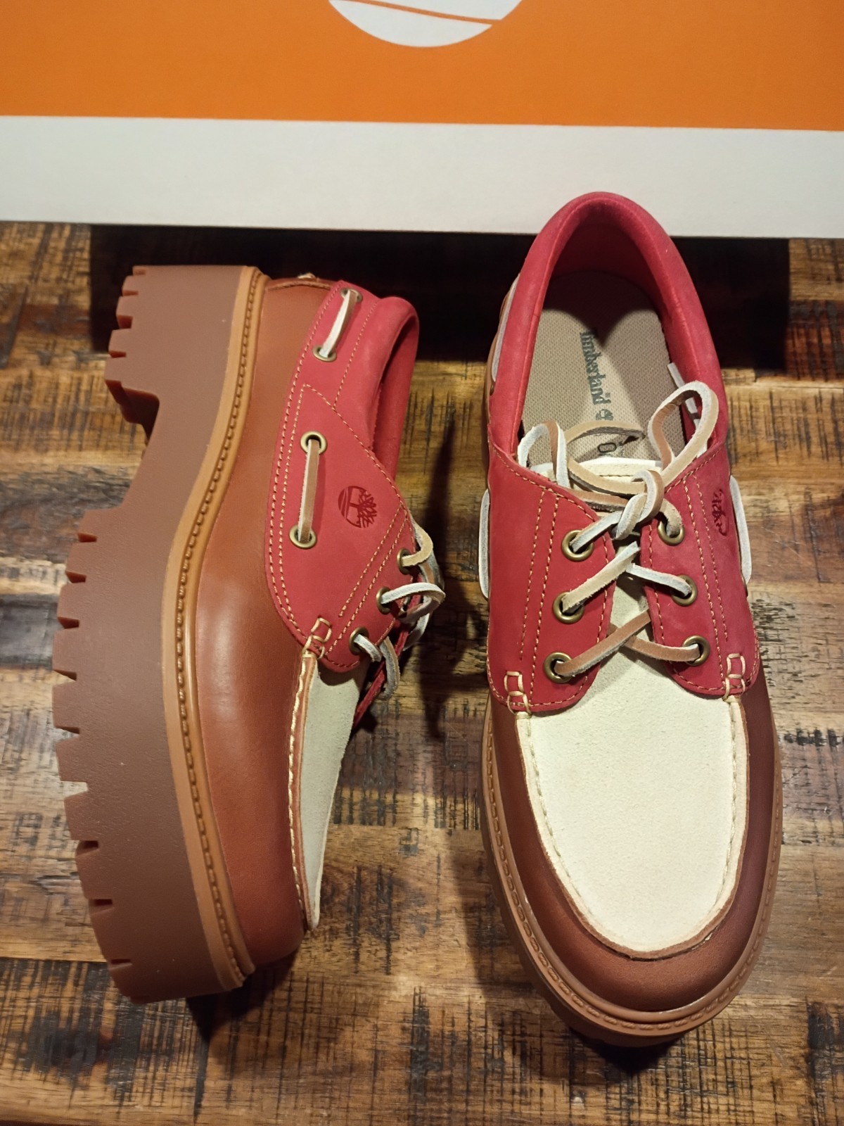 Womens Timberland Stone Street Platform Boat Shoe Rust – Red Prem Leather Sz 9.5