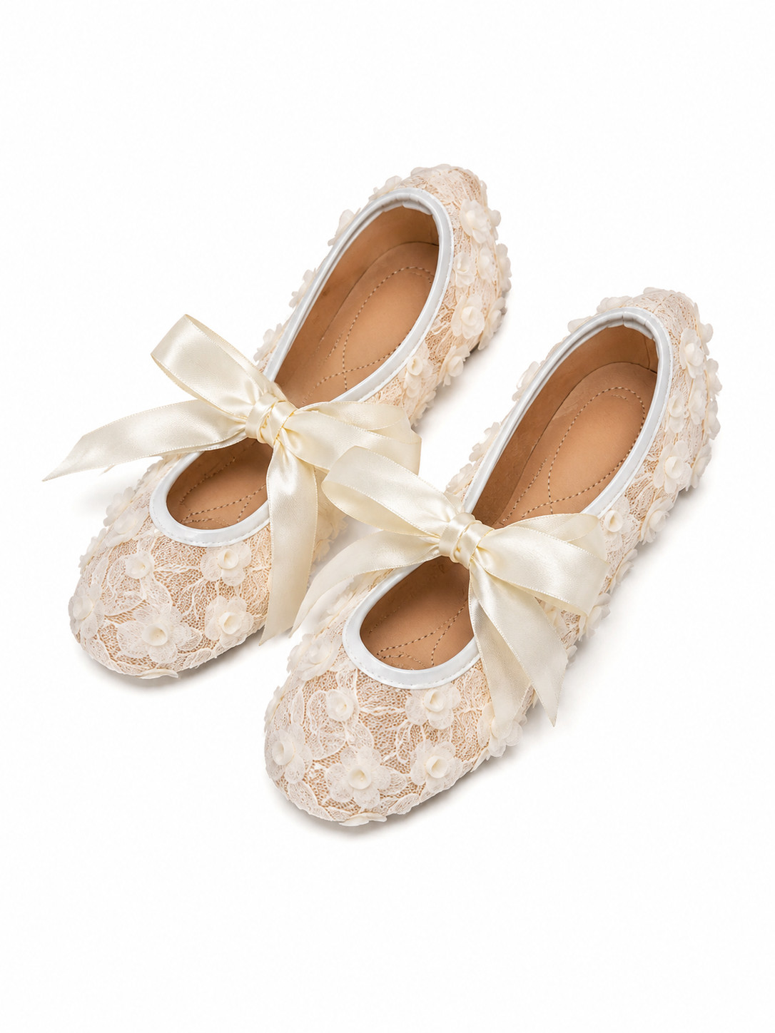 Women’s Elegant Bow-Knot Mesh Lace Flat Shoes, Decorated With 3D Rose Flowers