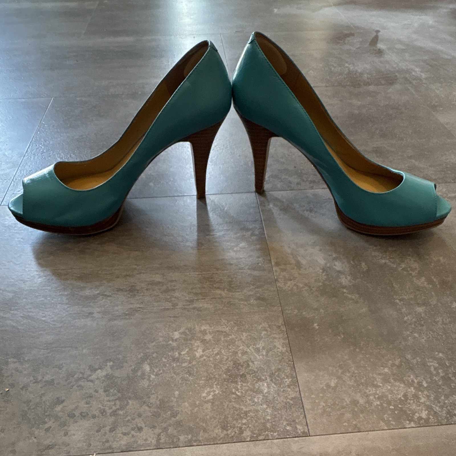 Nine West Blue Peep Toe Stiletto Slip On Leather Pumps Solid 9.5M