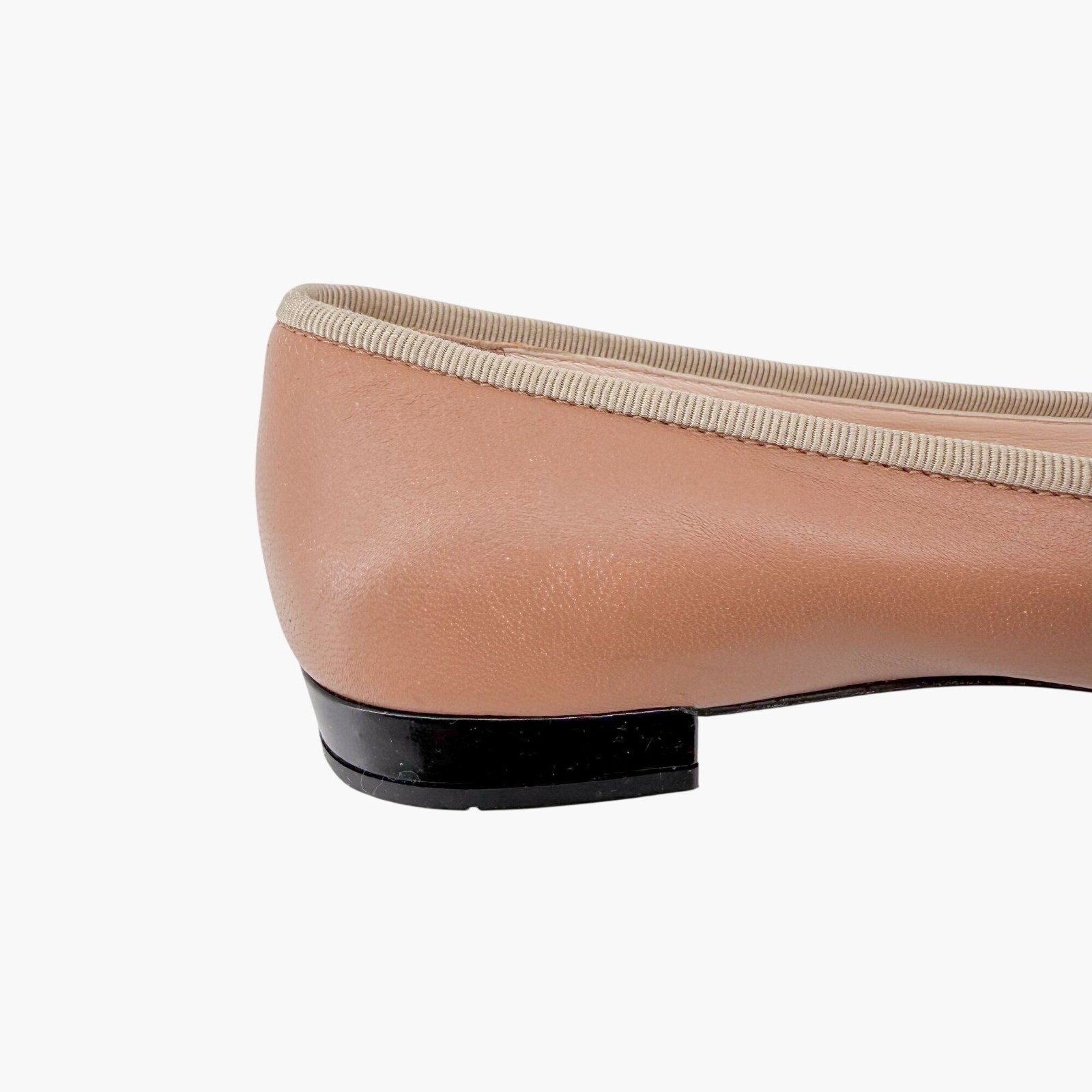 Prada Beige Black Cap Toe Logo Ballet Flats Leather Size 38 US 8 Women Two Tone