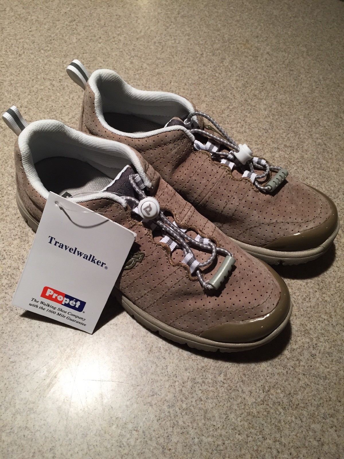 New Propet 3218 Travel Walker Beige Suede Bungee Lace 6