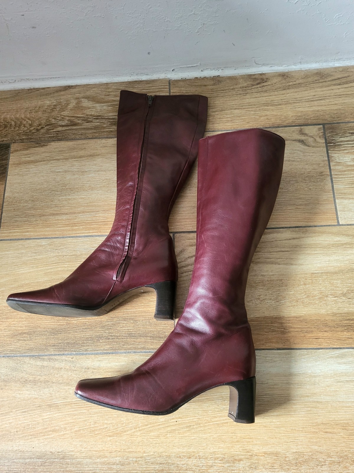 Ledies Boots Knee High Genuine Leather Shoes UK5.5 US7.5 EU38.5 Burgundy Italy