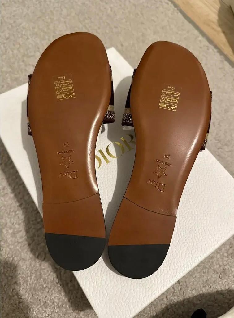 Dior Women’s Leather Dway Gold Burgundy Sandals Size 38