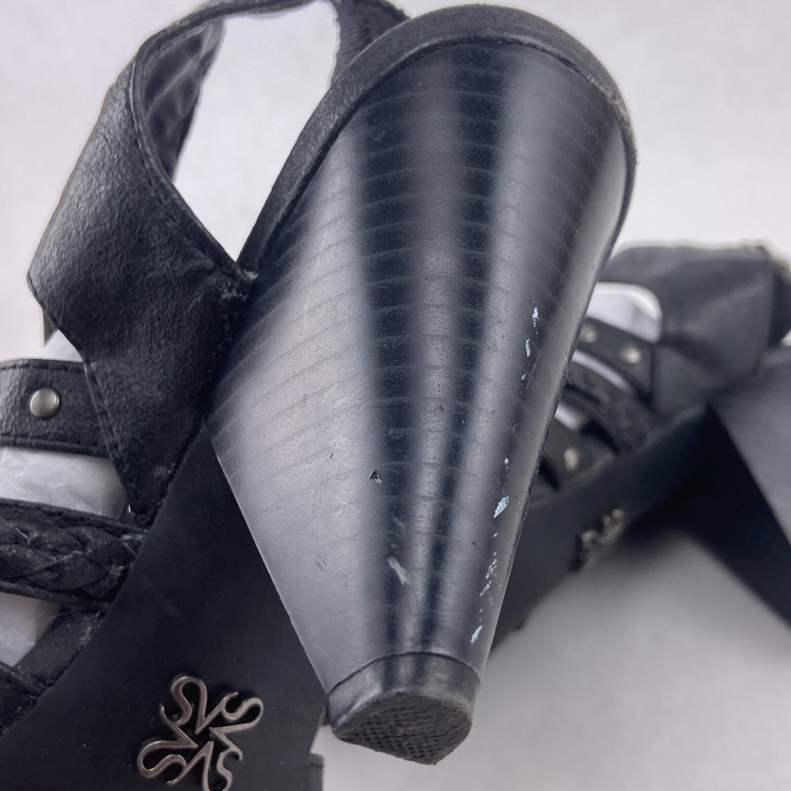 Simply Vera Wang Heels Women 8 M Black Hades Lace Up Studded Sling Back Shoes 3″