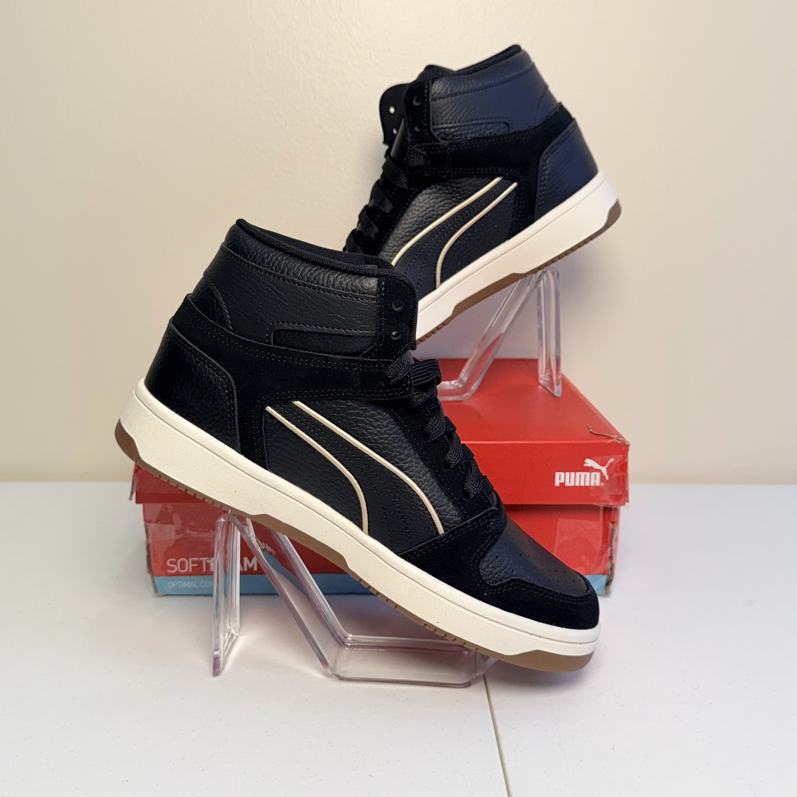Puma Womens Size 9.5 Rebound Layup Luminous High Top Sneakers Black Gold Shoes