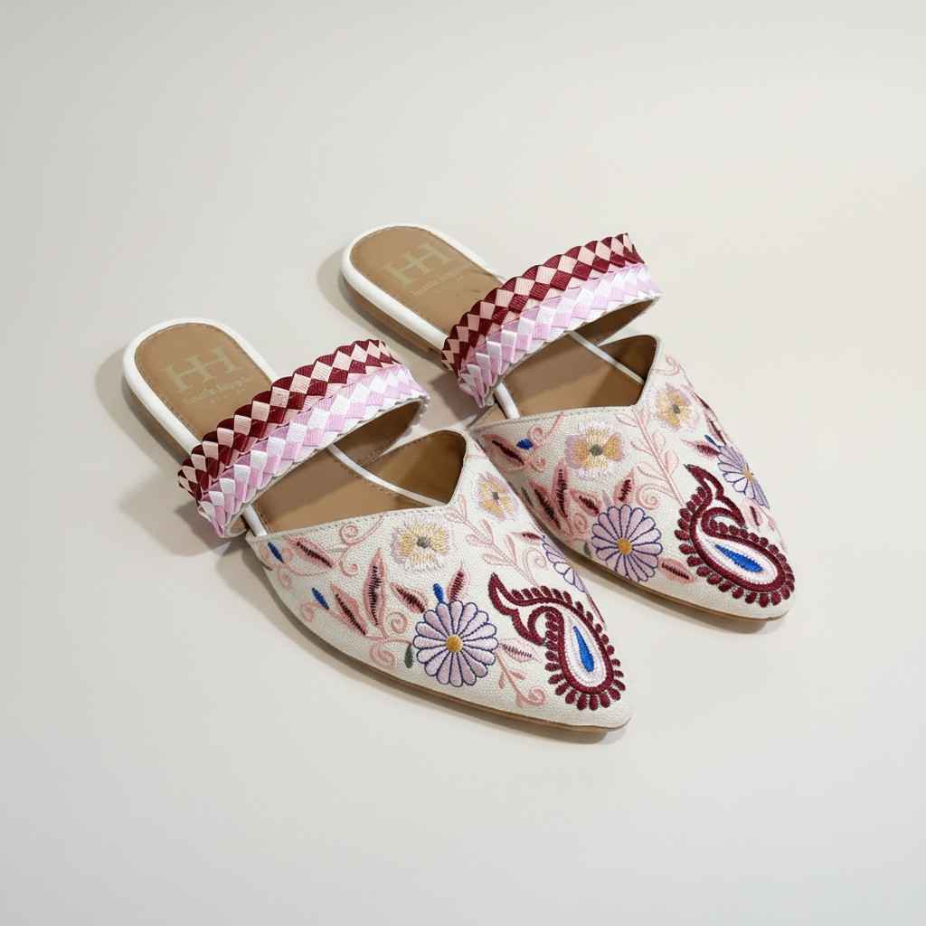 Haute Hippie Womens Embroidered Slides Sandals Size 8 Floral Boho