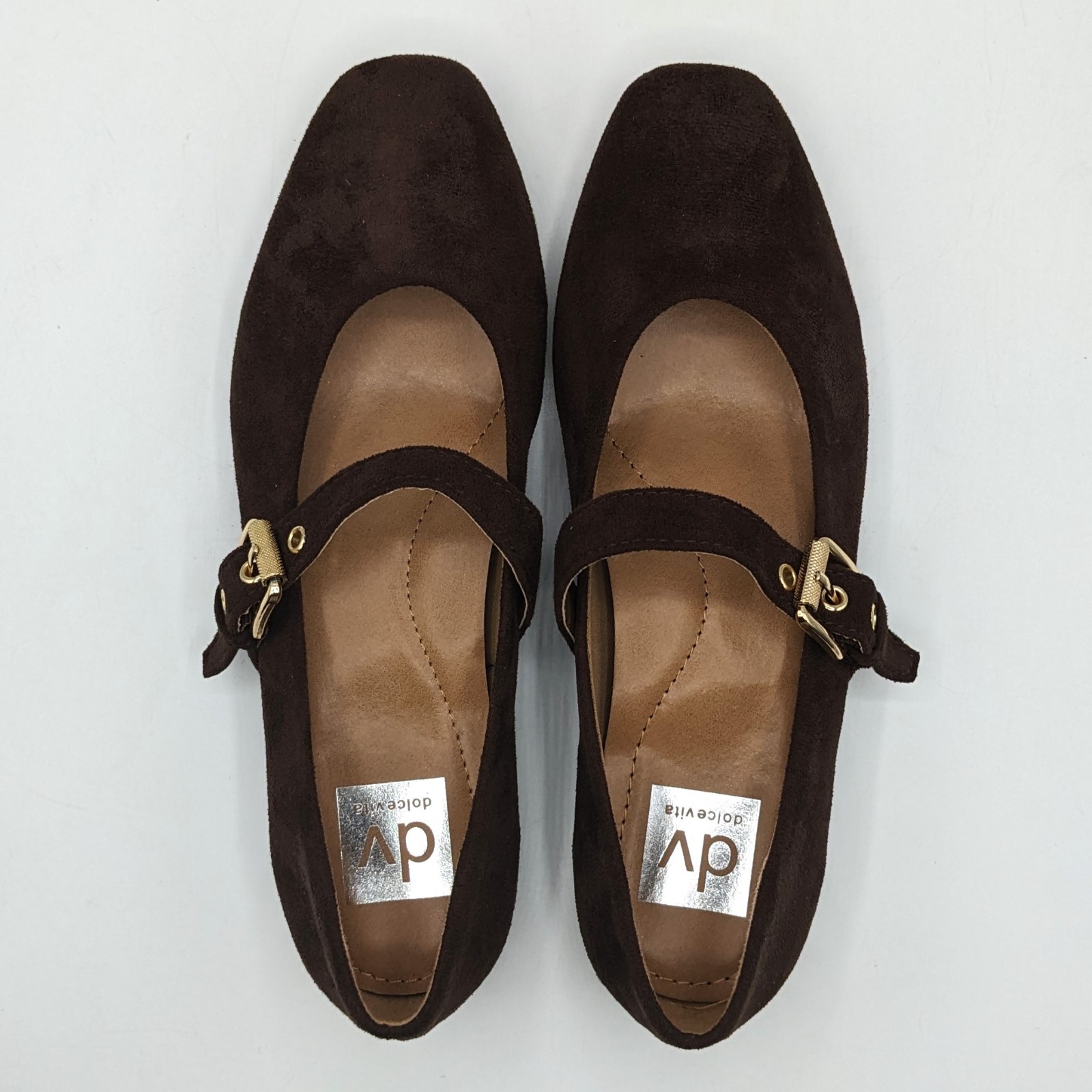 dv by Dolce Vita “Ballet Flat” Faux Suede Brass Buckle Foam Insole (Brown) NEW