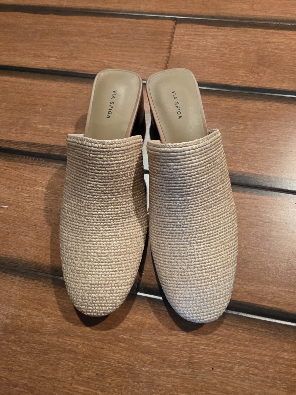 Via Spiga Mitchel 2 Woven Block Heel Mules Cream Size 8M