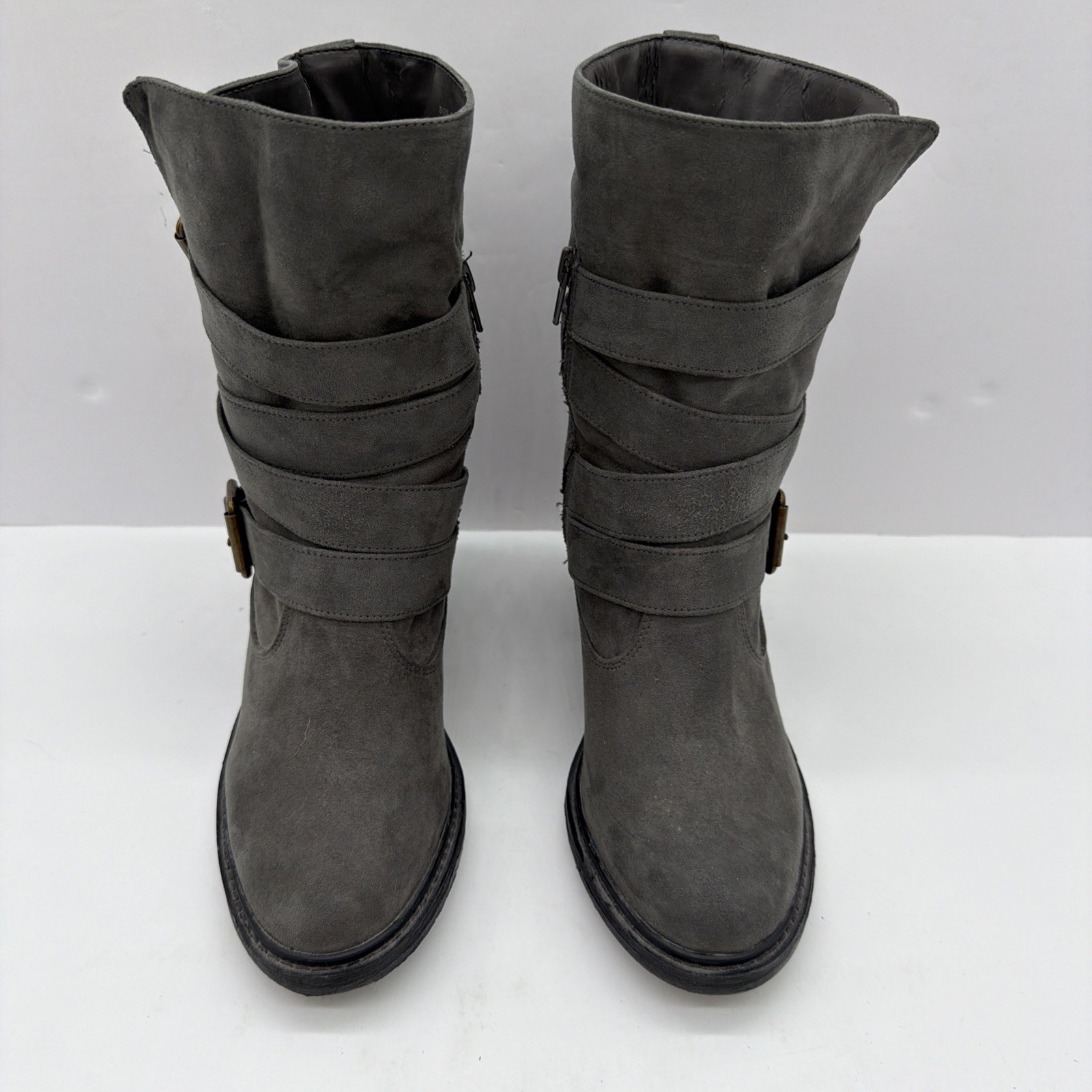 American Eagle Y2K Boots Womens SZ 8 Ankle Bootie Brown Suede Block Buckle Heel