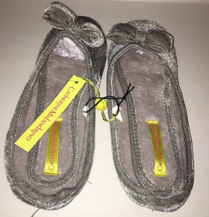 Women’s Slippers House Catherine Malandrino Size9-10 Large Velvet Gray W Bow Tie
