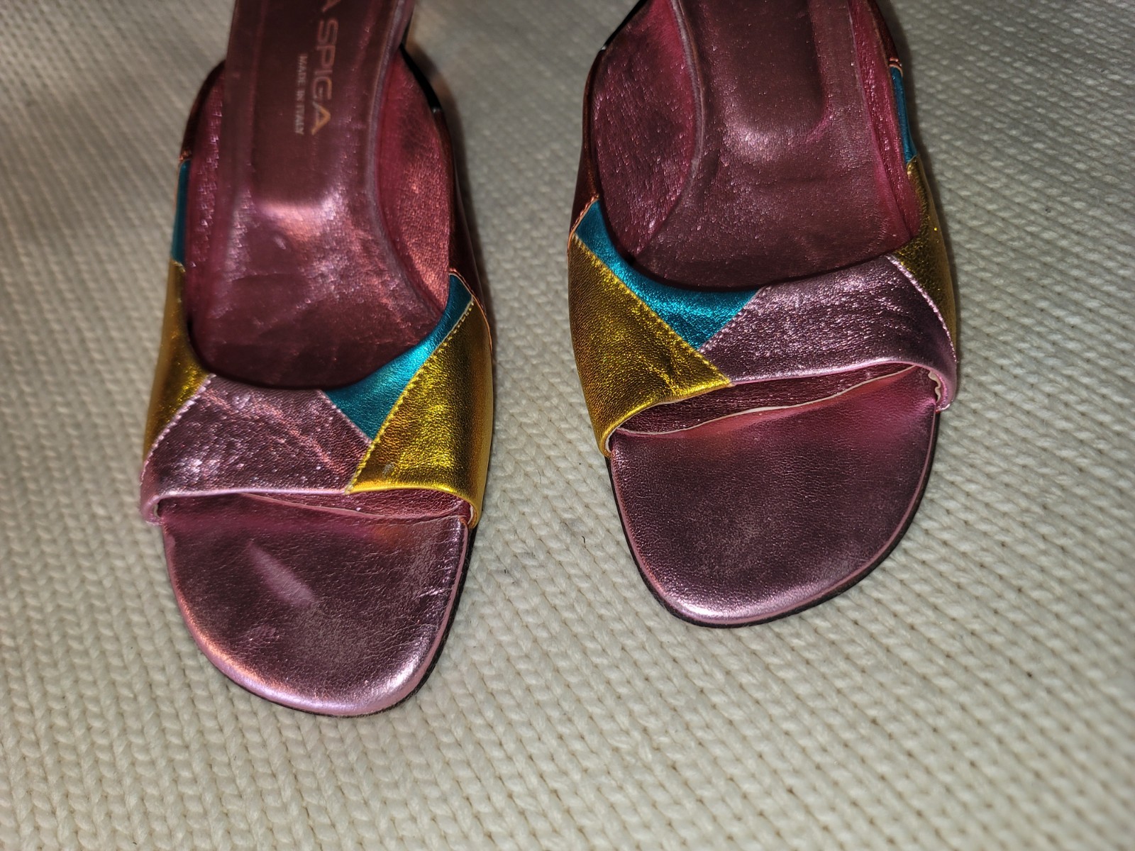 Via Spiga Colorful Leather Open Toe Slip On Sandals with Heels Size 8.5