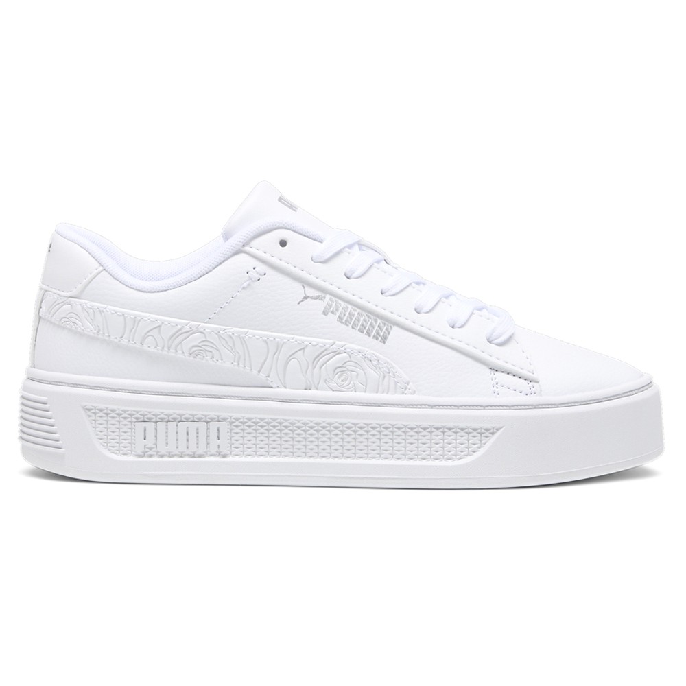 PUMA Smash V3 Imprints Embossed Floral Platform Womens White Sneakers Casual Sh