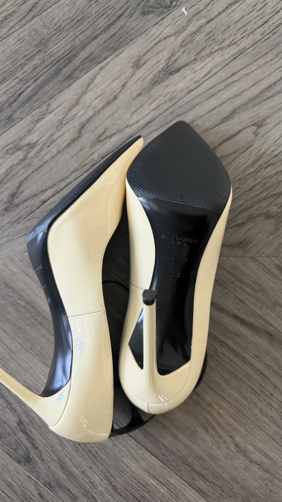 Saint Laurent Leather Colorblock Pointed Toe Ankle Strap Pumps EU 38