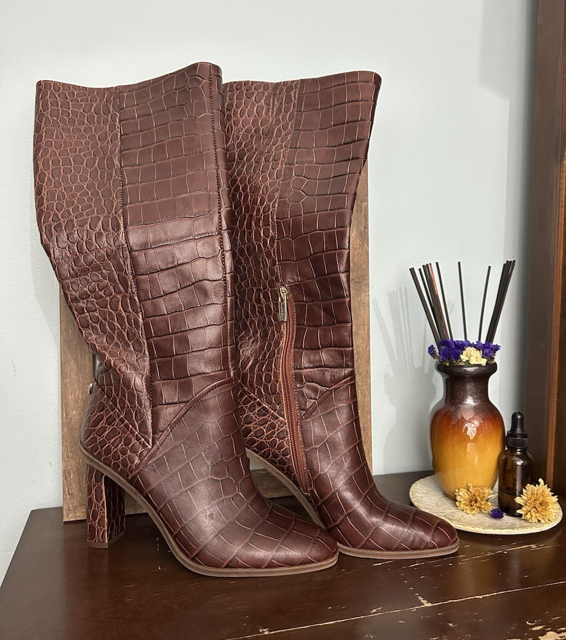 Vince Camuto Sangeti Women’s Mid-Calf Boots Brown Croc Leather