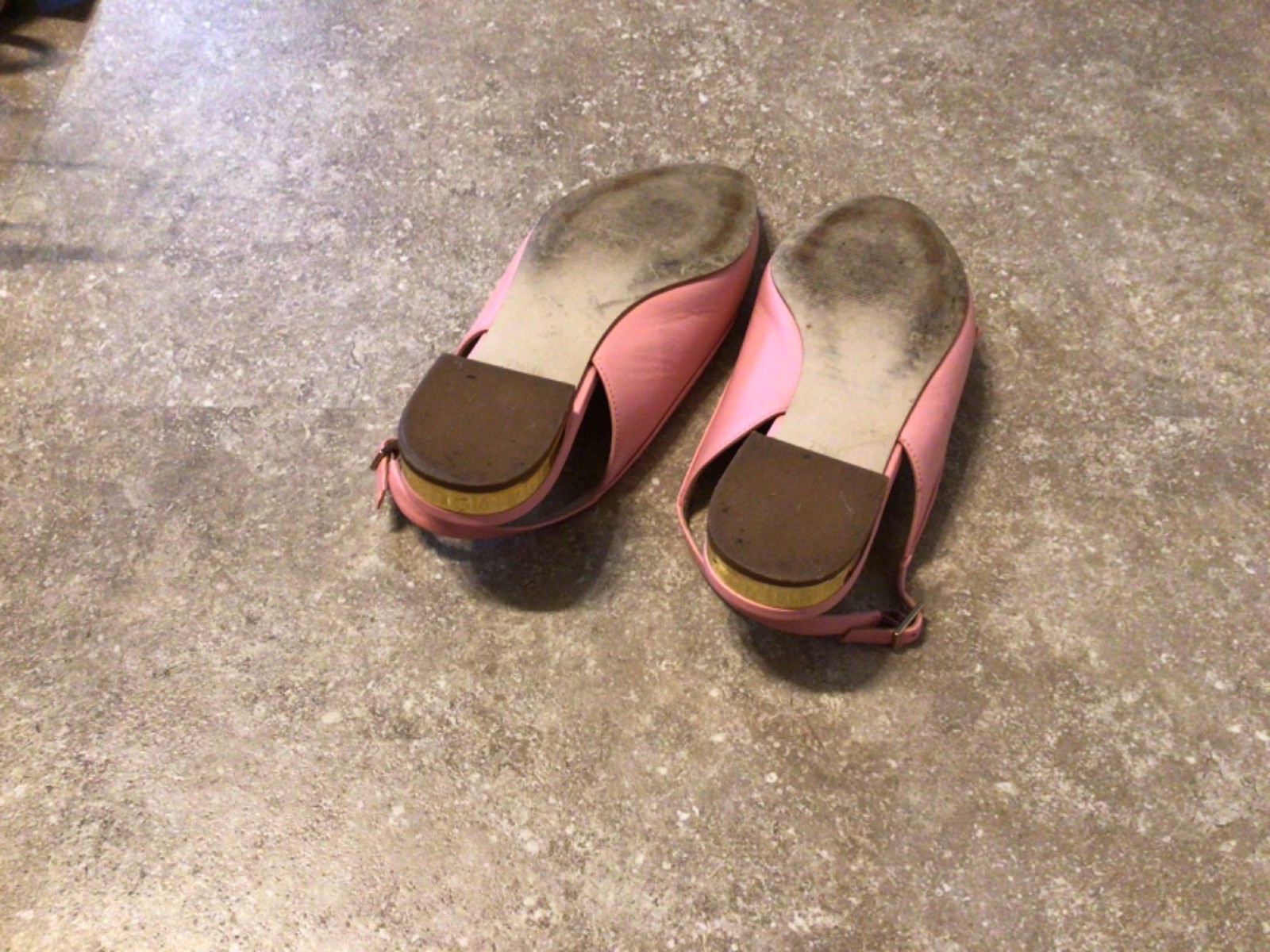 Talbots Womens Pink Gold Heel Leather Ankle Strap Slingback Flats Shoes 7.5M