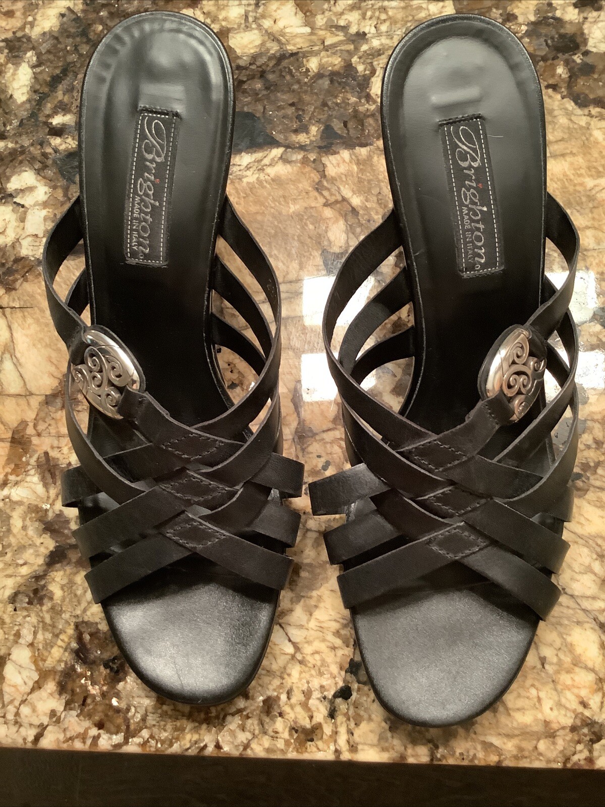 Brighton Vista 9.5M Women’s Heeled Sandals Black Leather 3.25″ Heel