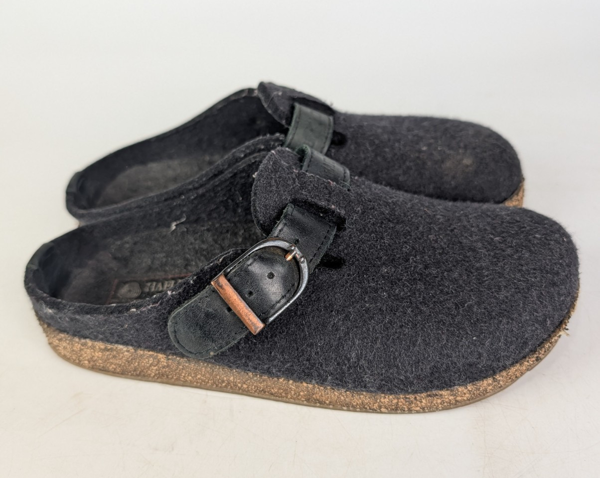 Haflinger Grizzly Buckle Black Wool Clogs Slippers Women’s Size: 38 / 7