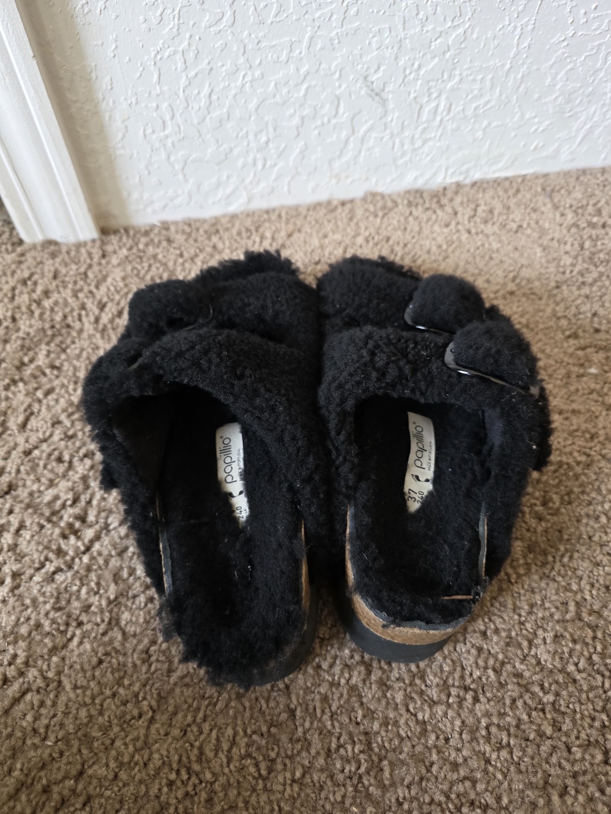 Birkenstock Papillio Arizona Teddy Shearling Fur Platform Sandals Black
