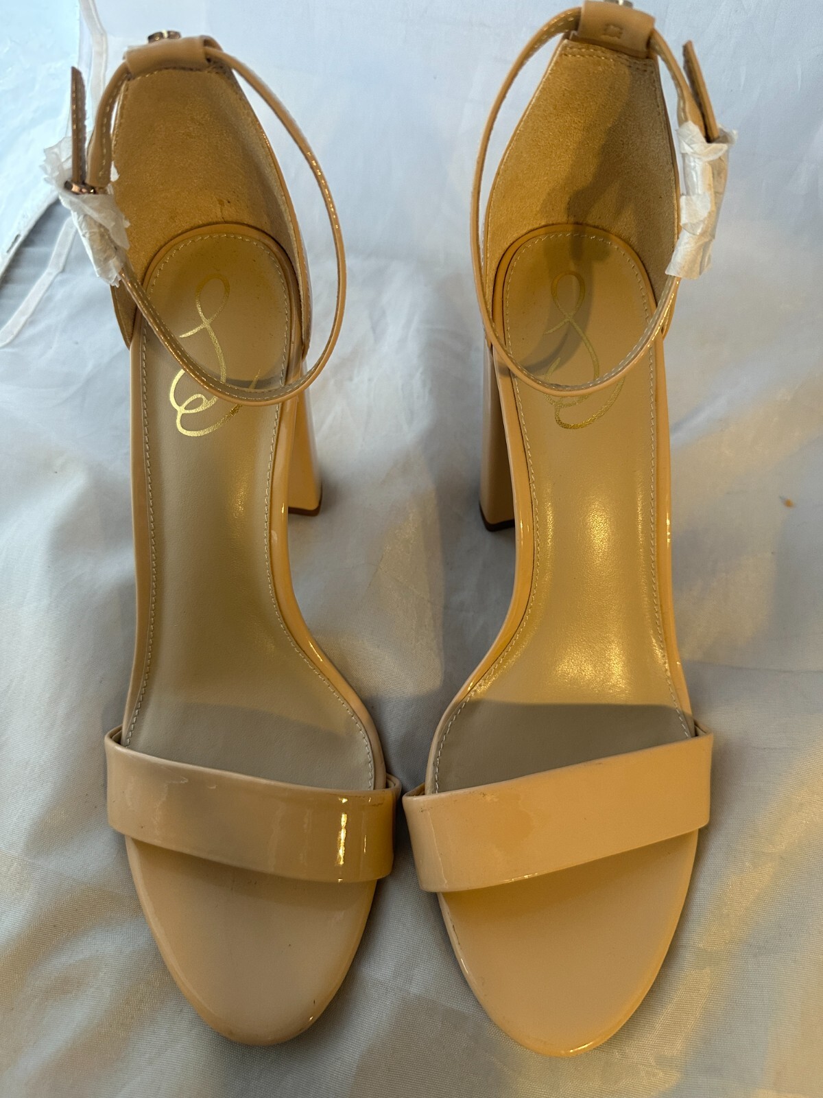 Sam Edelman Yaro Ankle Strap Sandal, Beige Patent, Women Size 10.5 $130 NEW