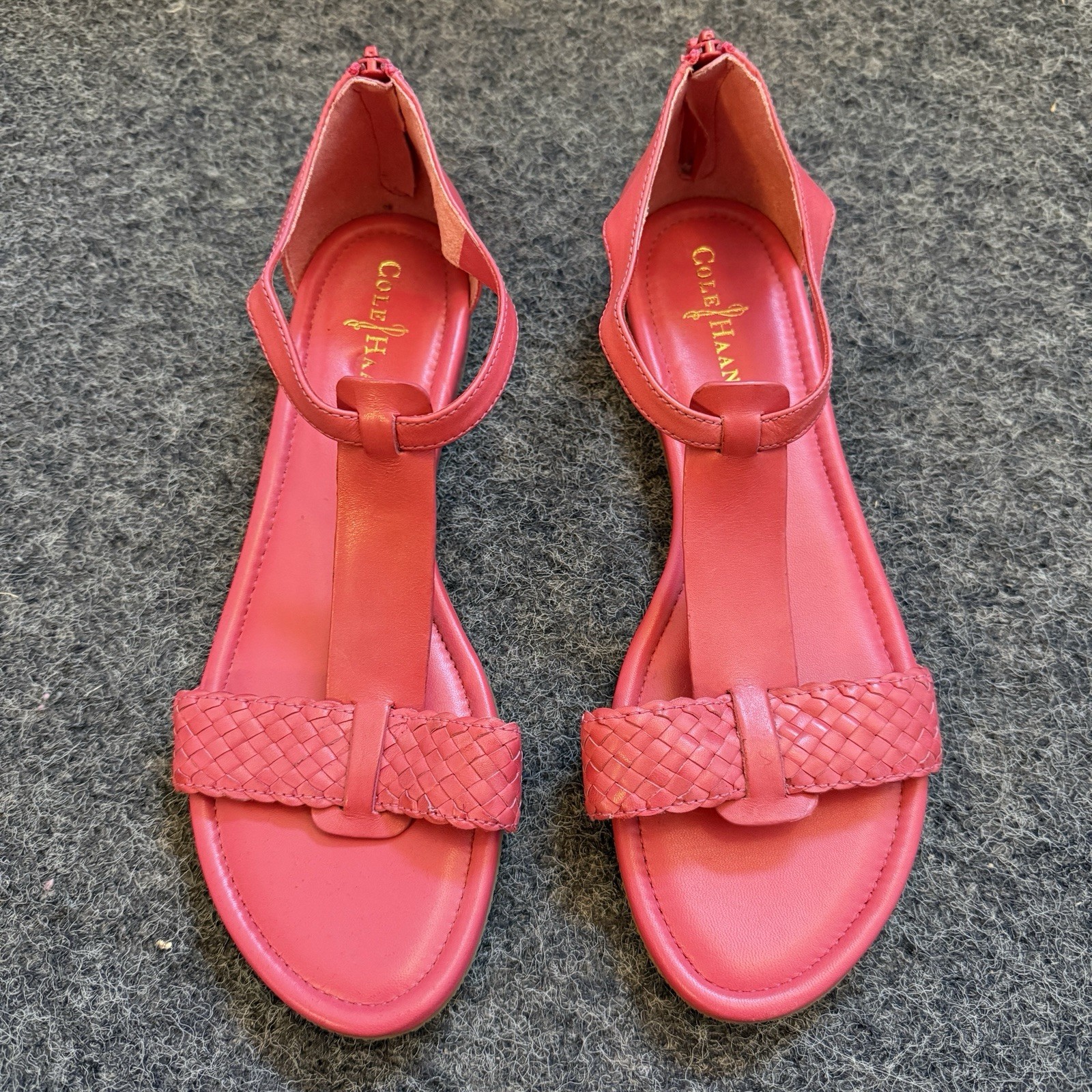 Cole Haan Sandals Flats Braided T-Strap Covered Heel Pink Sz 10.5