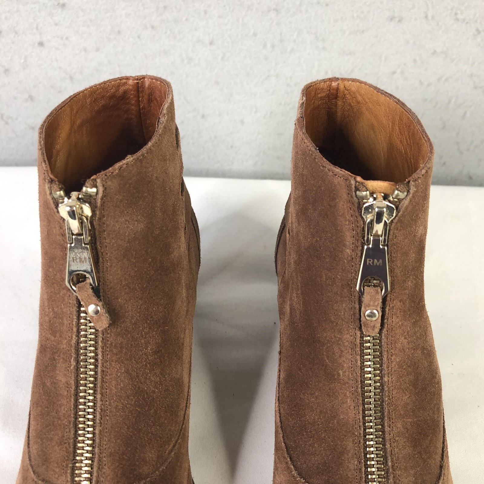 Rebecca Minkoff Boots Womens Size 6 Brown Suede Ankle Zip Buckle Heel Booties