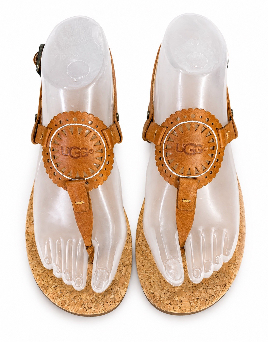 UGG Ayden II Flat Leather Cork Thong Sandals almond US 6 T Strap Adjustable