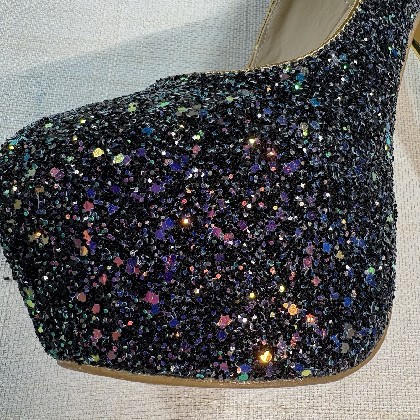 Black Glitter Platform Stiletto Heels Size 40 Gold High Heel Party Pumps