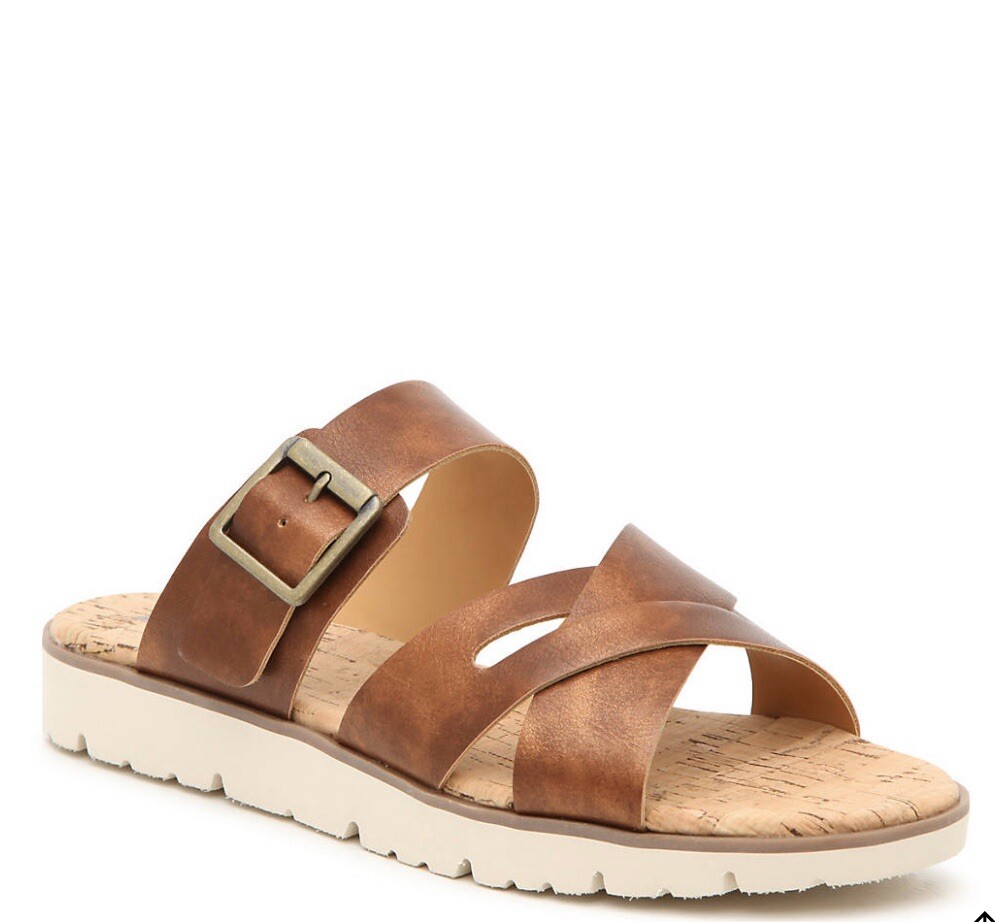 KORKS Womens Monterey Bronze Brown Metallic Slide Sandals Faux Leather Sz 7 M