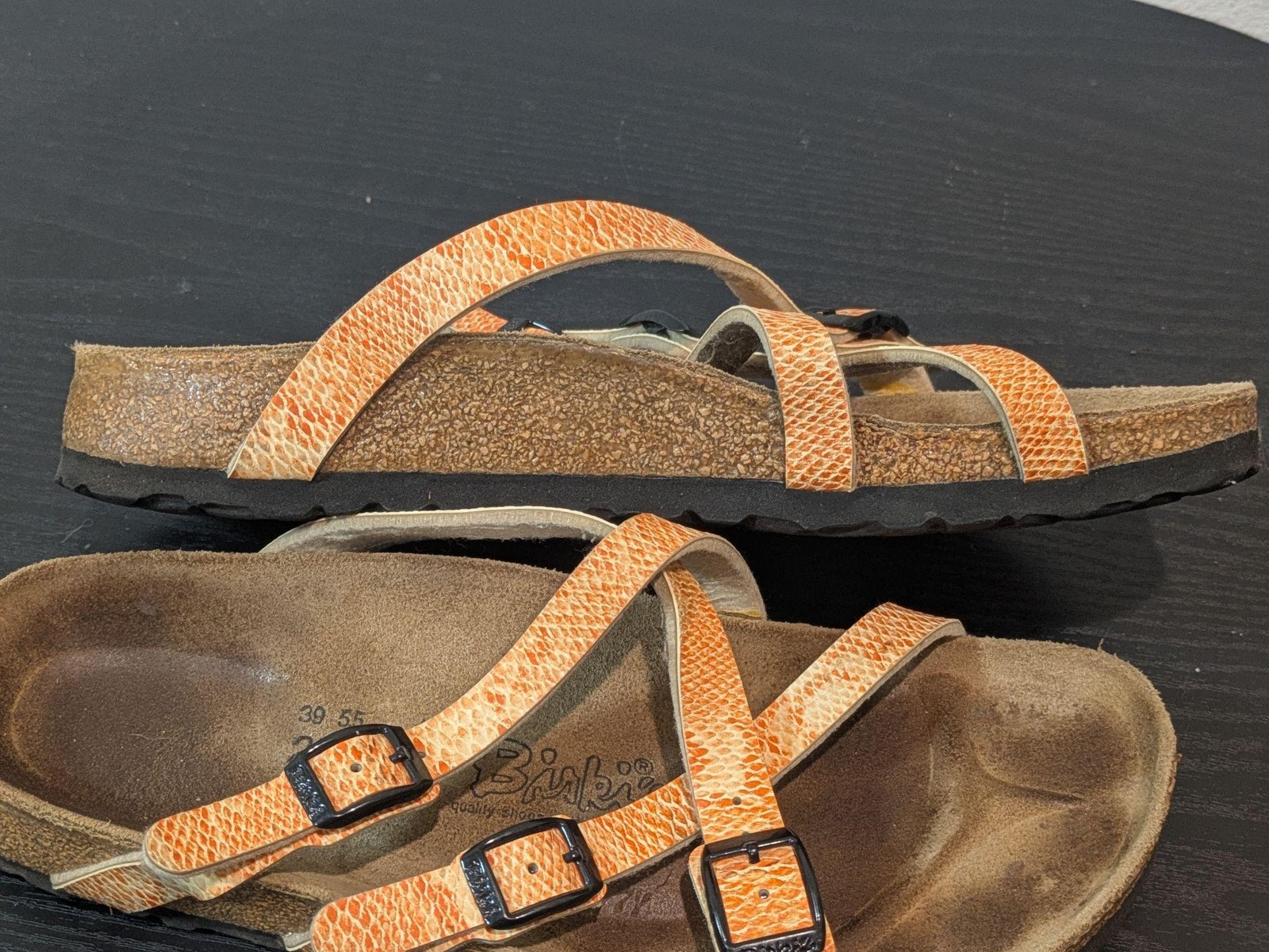 Birki’s Strappy Sandals Womens Size 8 Orange Leather Cork Footbed Germany
