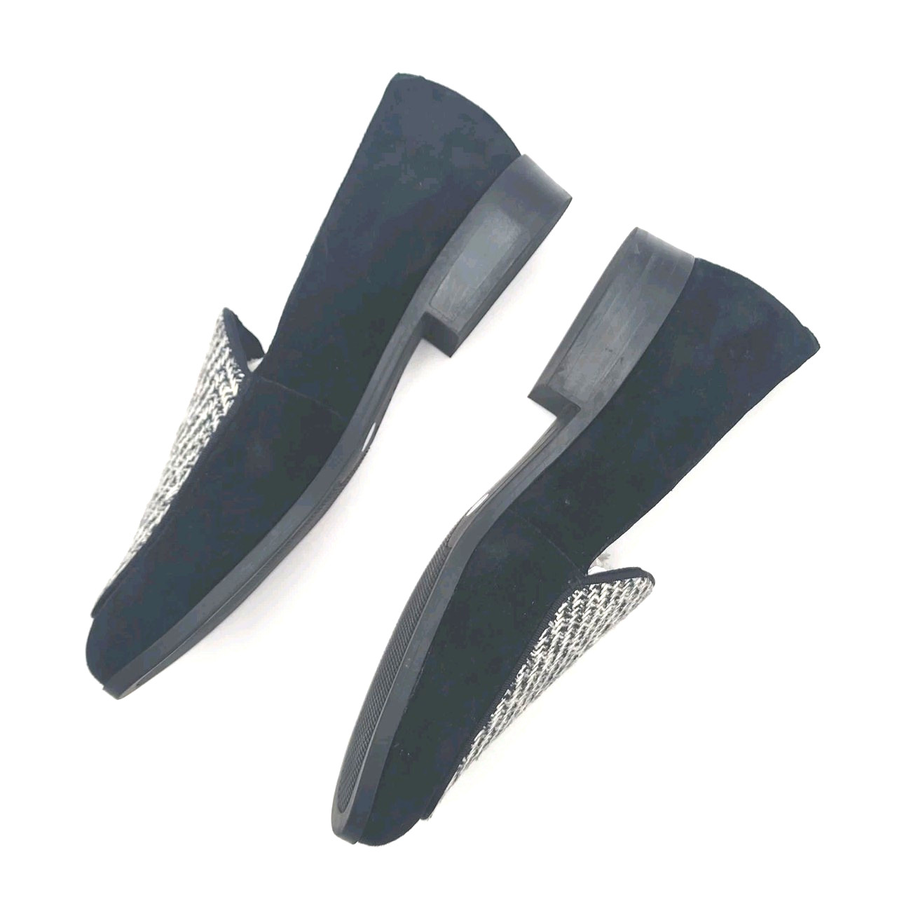 Evolve Easy Spirit Pip8 Women Size 8M Black Suede Loafer Marbled Grosgrain Top