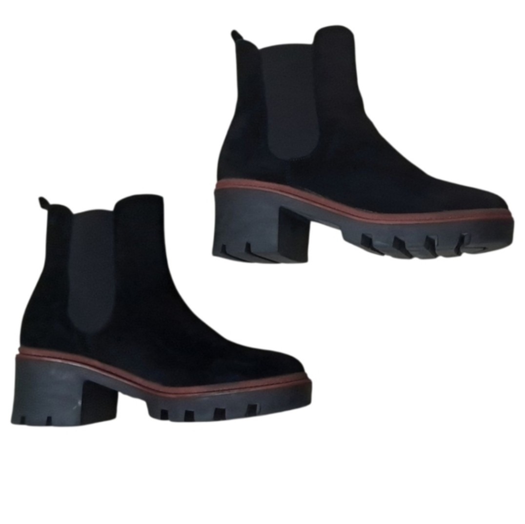 Antonio de Faria Black Suede Chelsea Ankle Boots Lug Sole US 8 EU 39