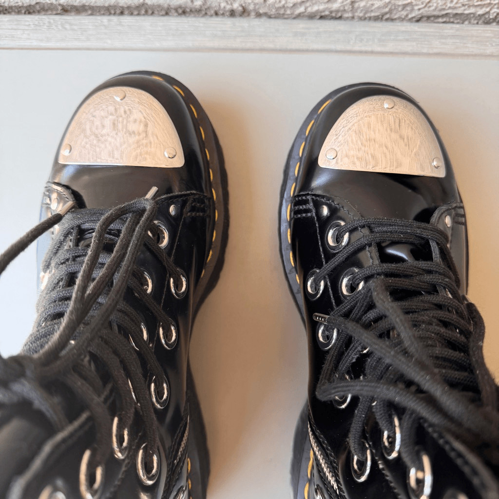 Dr. Martens Jadon Max Rebel Platform Boots Womens 10 Metal Plate Black Leather