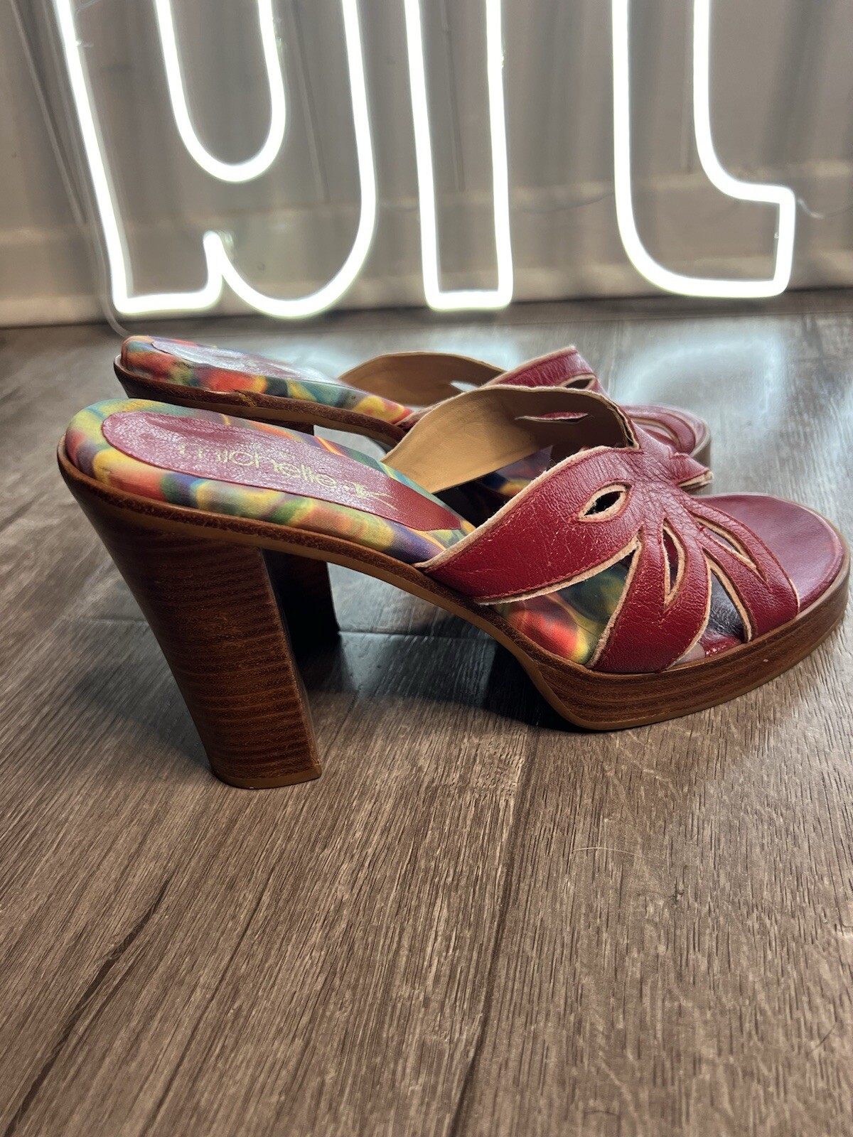 Vintage 90s Y2K Platform Slides Shoes Butterfly Sketchers Michelle K Leather 9