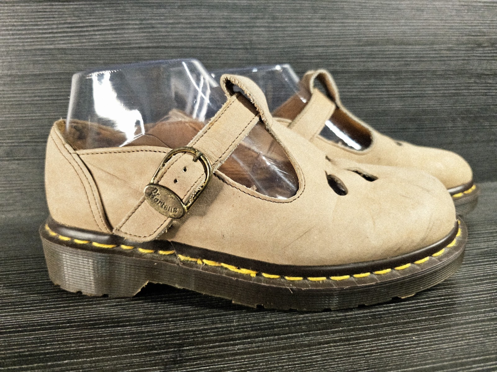 VINTAGE 90s Doc Martens 8062 T Strap Shoes Mary Jane Tan UK 4 US 6 Floral Grunge