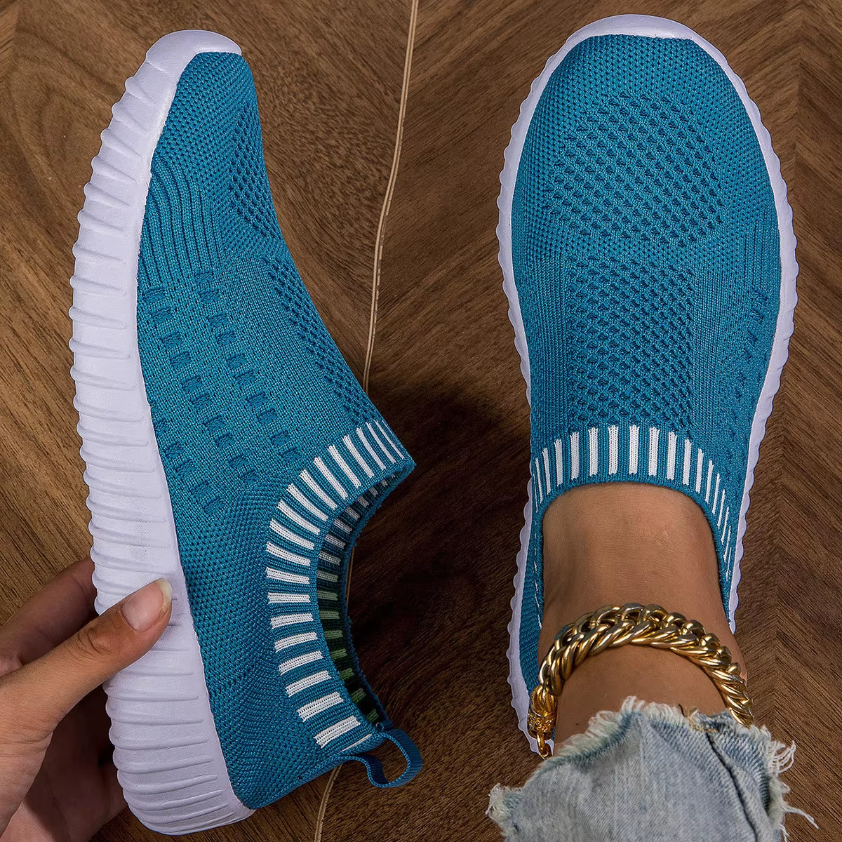 Womens Breathable Knitted Trainers, Lightweight Mesh Outdoor Shoes Casual