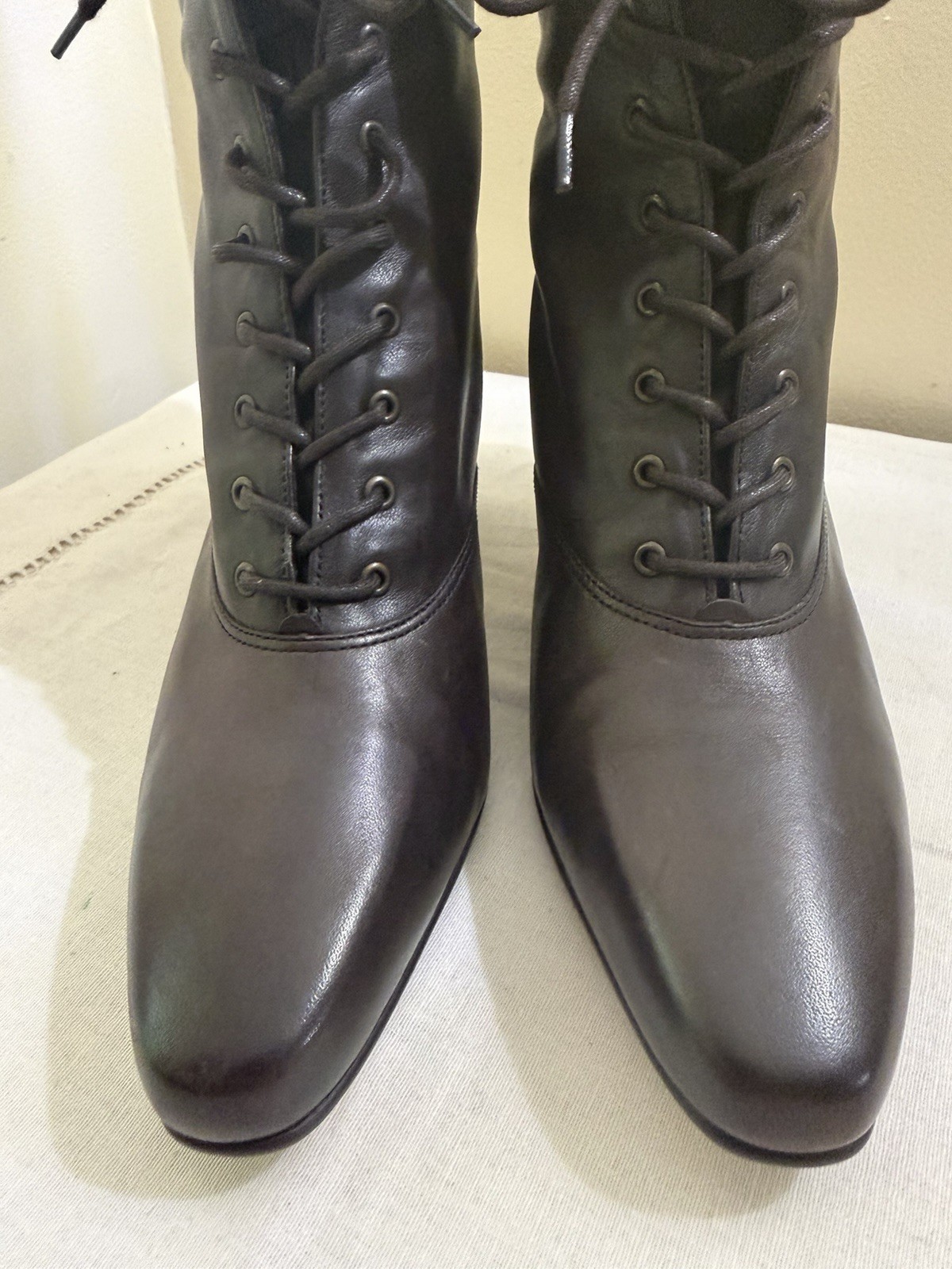 Vintage Nine West Edwardian Victorian Witchy Brown Leather Ankle Boots NOS 6.5